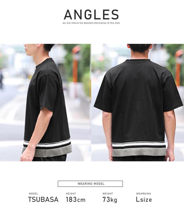 天竺裾ジャガードリブ半袖Tシャツ・メンズTシャツ・半袖トップス・半袖カットソー・夏トップス・ビッグシルエット・ゆるカジ・カジュアル・ユニセックス 9