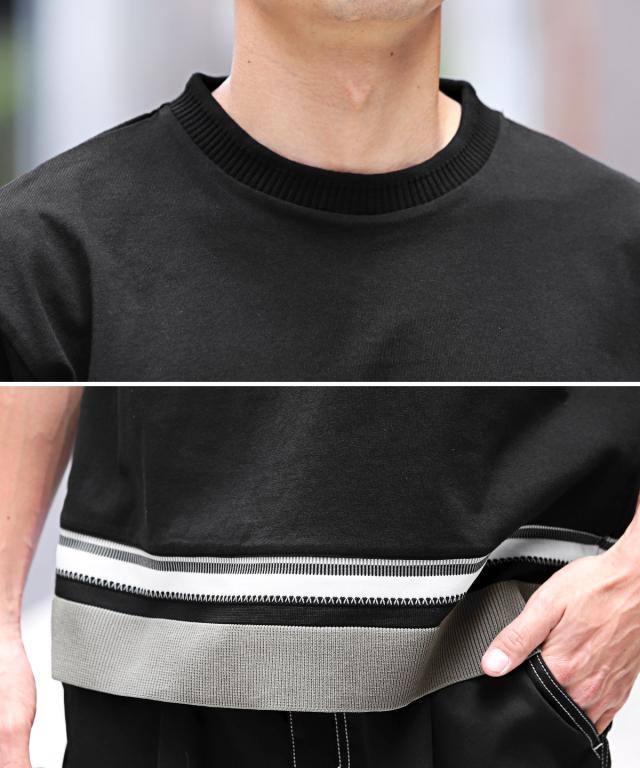 天竺裾ジャガードリブ半袖Tシャツ・メンズTシャツ・半袖トップス・半袖カットソー・夏トップス・ビッグシルエット・ゆるカジ・カジュアル・ユニセックス 6