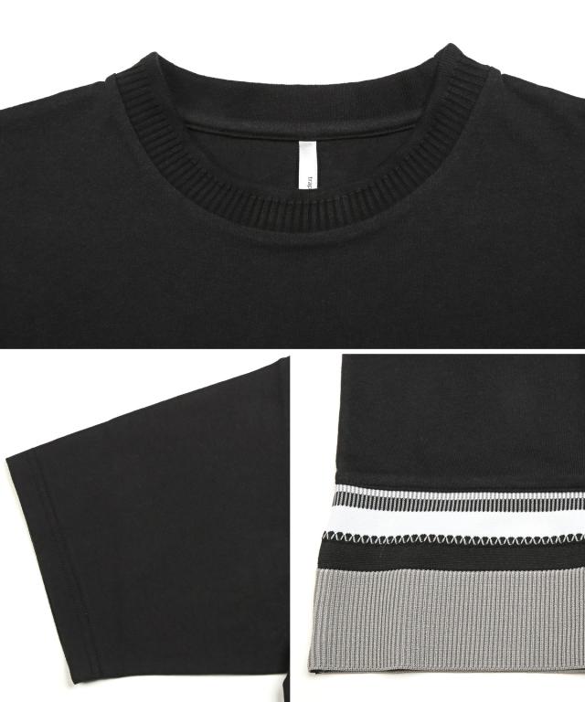 天竺裾ジャガードリブ半袖Tシャツ・メンズTシャツ・半袖トップス・半袖カットソー・夏トップス・ビッグシルエット・ゆるカジ・カジュアル・ユニセックス 10