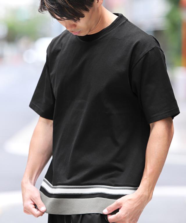 天竺裾ジャガードリブ半袖Tシャツ・メンズTシャツ・半袖トップス・半袖カットソー・夏トップス・ビッグシルエット・ゆるカジ・カジュアル・ユニセックス 3