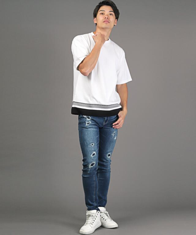 天竺裾ジャガードリブ半袖Tシャツ・メンズTシャツ・半袖トップス・半袖カットソー・夏トップス・ビッグシルエット・ゆるカジ・カジュアル・ユニセックス 8