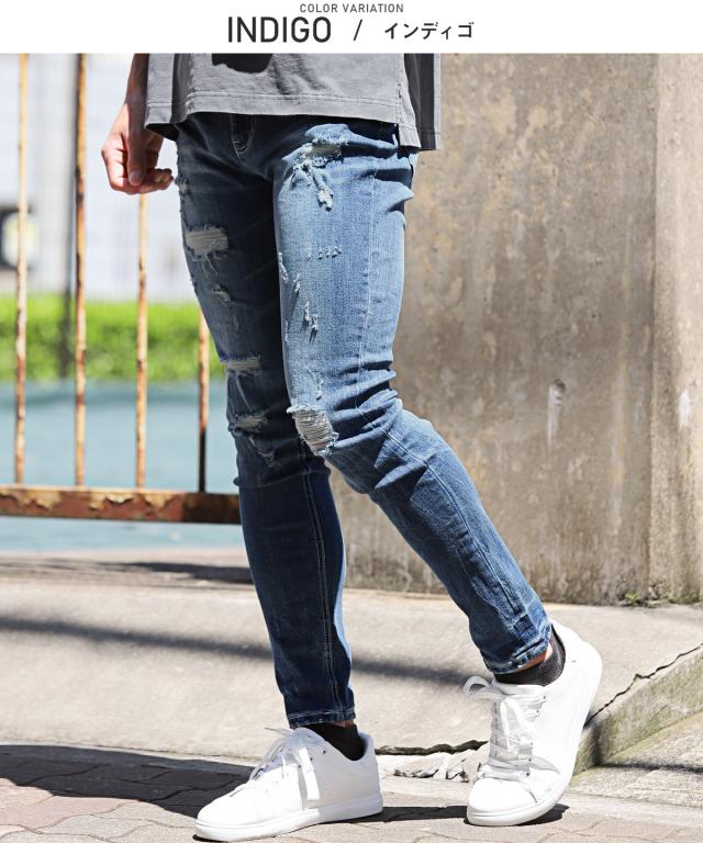 送料無料・ダメージ加工スキニーデニムパンツ・スキニーデニム・ダメージジーンズ・ダメージパンツ・メンズデニム・ジーパン・ヴィンテージ風・カジュアル 4