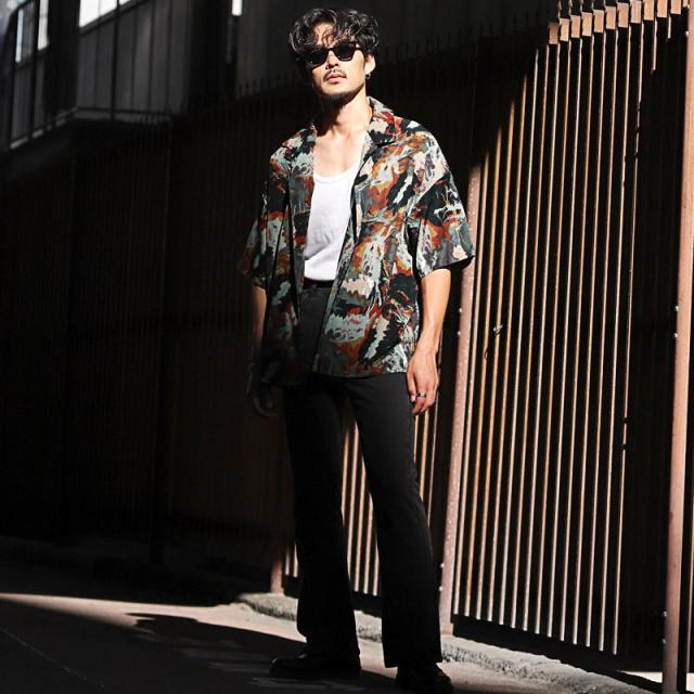総柄プリント開襟半袖シャツ・オープンカラーシャツ・柄シャツ・総柄シャツ・フラワー・メンズトップス・リゾート・カジュアル・キレイめ・モード 4
