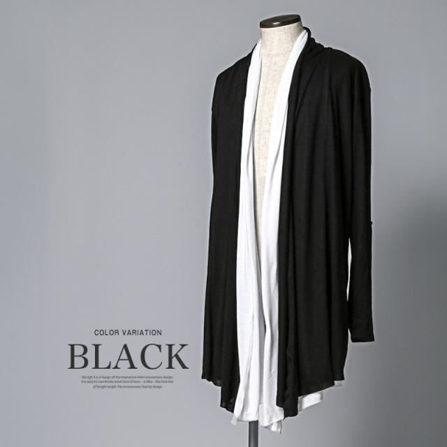 送料無料・天竺フェイクレイヤードドレープカーディガン・V系・ビジュアル系・ヴィジュアル系・カーディガン・メンズ・ユニセックス・地雷系・ホスト・お兄系・黒・白・ムラ染め 4