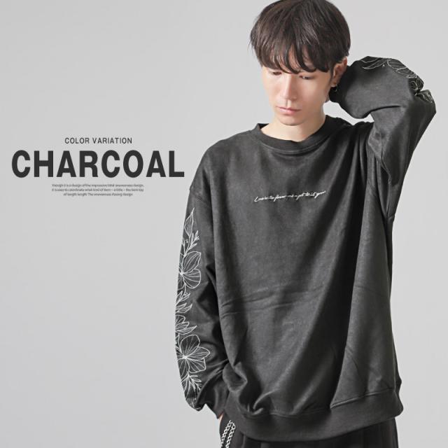 フラワー袖刺繍スエードトレーナー・ユニセックス・男女兼用・オーバーサイズ・カジュアル・ストリート・上品・キレイめ・韓国・モード 8