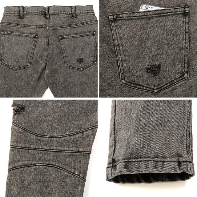 送料無料・ソリットブラックデニムダメージパンツ・ジーパン・美脚・カジュアル・アメカジ・ストリート・ミリタリー・バイカー・おしゃれ 12