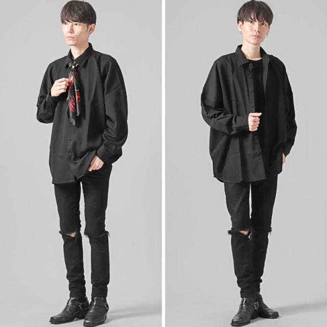 送料無料・スカーフ付き無地ポリレーヨンビッグ長袖シャツ・メンズシャツ・ビッグシャツ・メンズスカーフ・ユニセックス・男女兼用 8