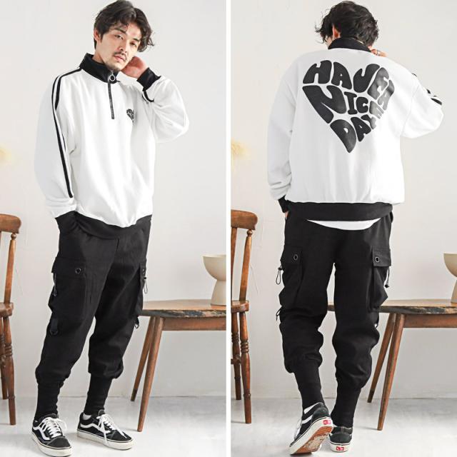 裏起毛ハートロゴ発泡プリントハーフジップトレーナー・ユニセックス・カジュアル・ストリート・スケーター・スポーティ・韓国 11