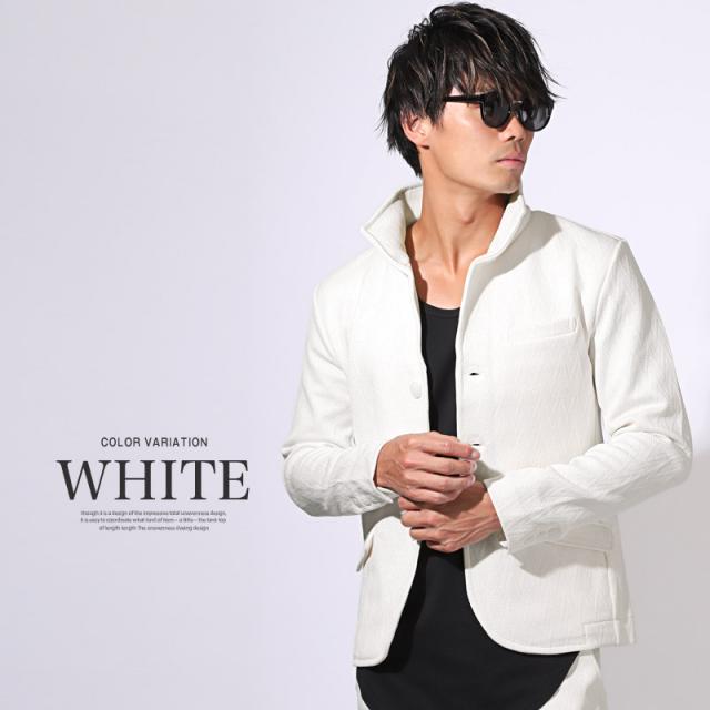 送料無料・Bernings・Sho(バーニングショー)ふくれシェブロン柄イタリアンカラージャケット・立ち襟・ワイヤーカラー・ブランド・大人 8