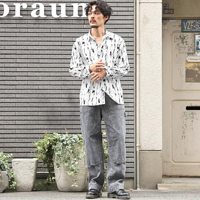 総柄レギュラーカラー長袖シャツ・カットソー・ユニセックス・男女兼用・上品・きれいめ・カジュアル・モード・大人・韓国・おしゃれ 6