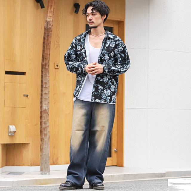 花柄レギュラーカラー長袖シャツ・カットソー・ユニセックス・男女兼用・カジュアル・モード・上品・きれいめ・大人・韓国・おしゃれ 6