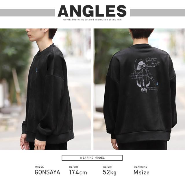 送料無料 薔薇刺繍ガールイラストバックプリントスエードトレーナー ユニセックス 男女兼用 カジュアル ストリート 韓国 11