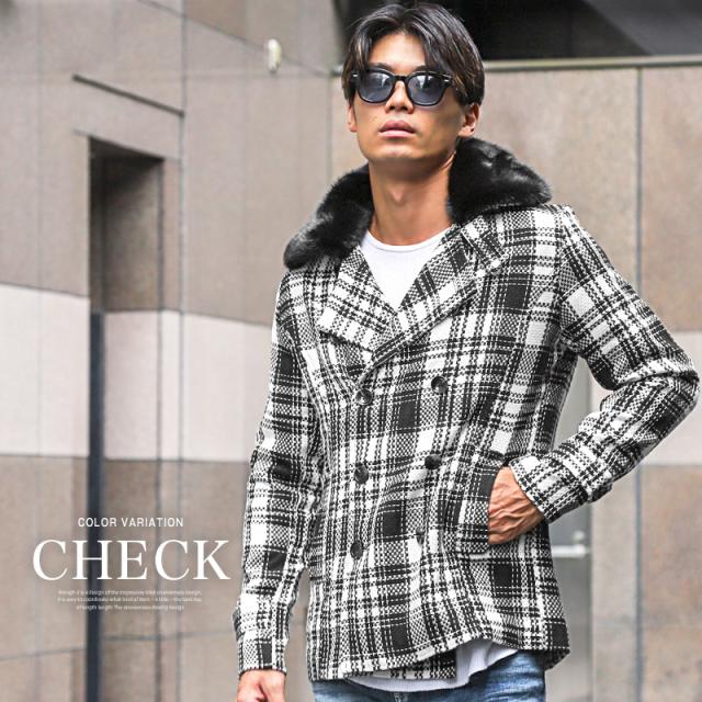 BerningsSho(バーニングショー)チェック柄ファー付きハーフコート・アウター・おしゃれ・セレブ・上品・大人・キレイめ・ビター系 6