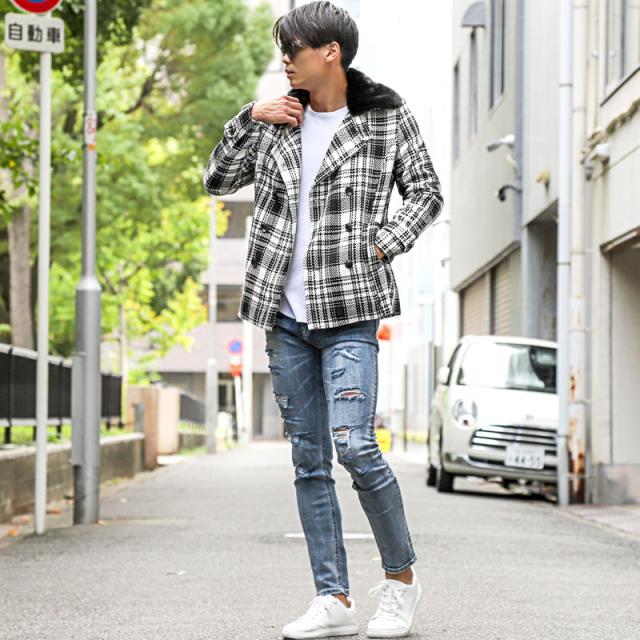 BerningsSho(バーニングショー)チェック柄ファー付きハーフコート・アウター・おしゃれ・セレブ・上品・大人・キレイめ・ビター系 7