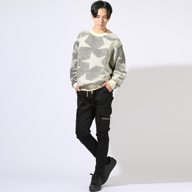 ニット・長袖・メンズ・レディース・セーター・ニットソー・オーバーサイズ・大きいサイズ・星柄・スター柄・ジャガード織り・秋服・冬服 9