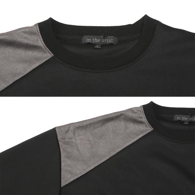 ポリスエードポンチ異素材切替トレーナー・長袖・ユニセックス・男女兼用・ビッグシルエット・シンプル・カジュアル・大人・モード・韓国 10