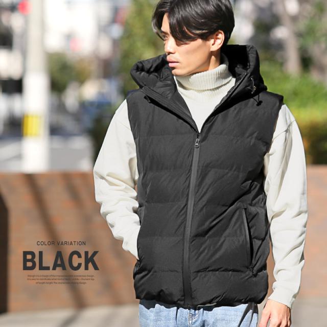 圧着キルトフードエンボスフェイクダウンベスト・アウター・ベスト・ジレ・シームレスダウン・エンボスロゴ・フード・秋冬・ユニセックス 6