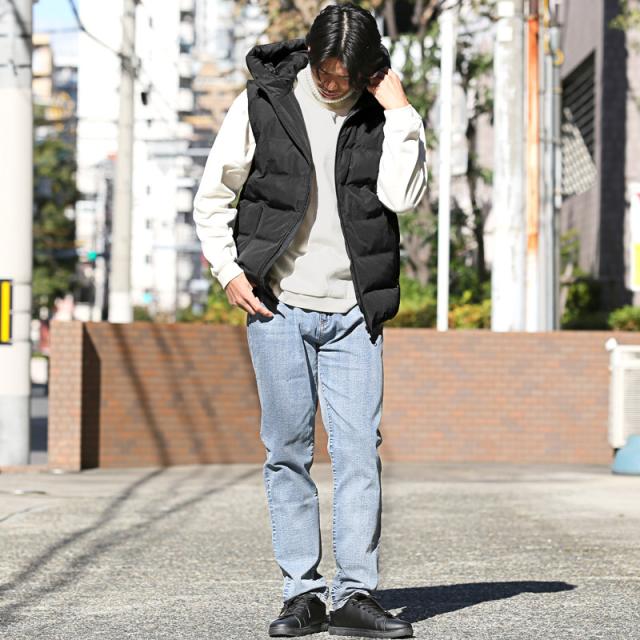 圧着キルトフードエンボスフェイクダウンベスト・アウター・ベスト・ジレ・シームレスダウン・エンボスロゴ・フード・秋冬・ユニセックス 7