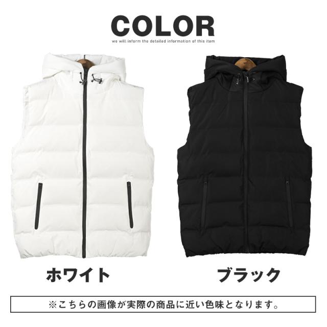 圧着キルトフードエンボスフェイクダウンベスト・アウター・ベスト・ジレ・シームレスダウン・エンボスロゴ・フード・秋冬・ユニセックス 13