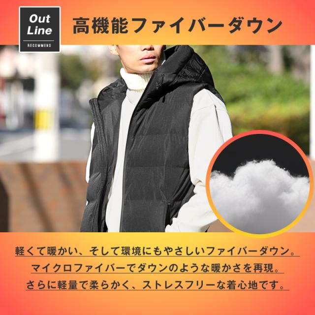 圧着キルトフードエンボスフェイクダウンベスト・アウター・ベスト・ジレ・シームレスダウン・エンボスロゴ・フード・秋冬・ユニセックス 3