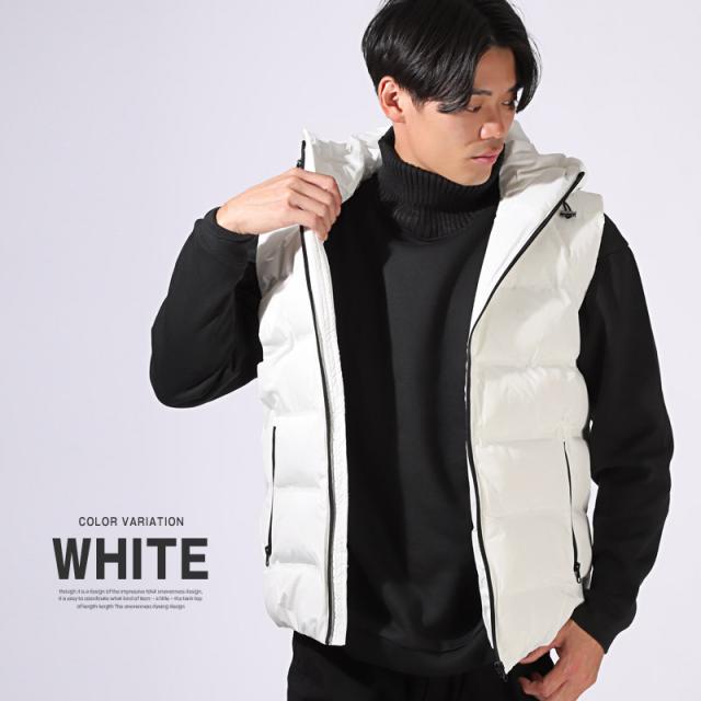 圧着キルトフードエンボスフェイクダウンベスト・アウター・ベスト・ジレ・シームレスダウン・エンボスロゴ・フード・秋冬・ユニセックス 8