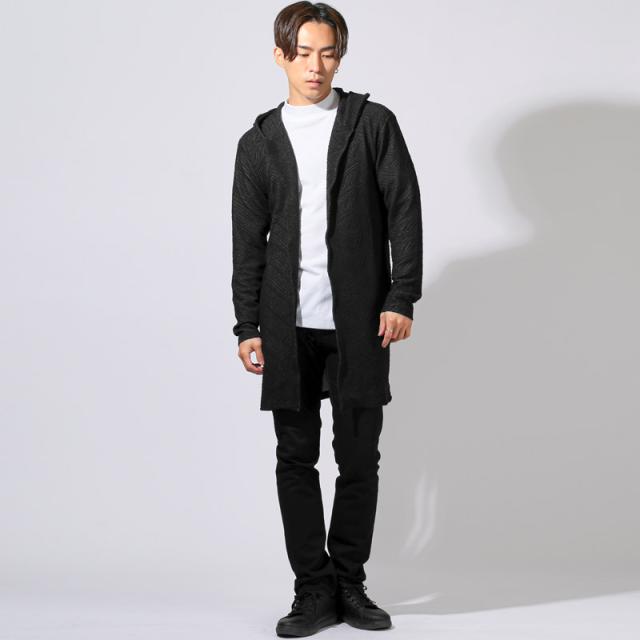 送料無料・ジャガードロングフーディガン・ロングカーディガン・長袖・おしゃれ・シンプル・大人・40代・50代・冷房対策・父の日・敬老の日6