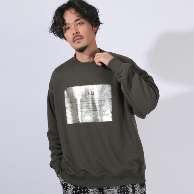 トレーナー・スウェット・プルオーバー・メンズ・オーバーサイズ・ゆったり・裏毛・クルーネック・ラメ・シルバー・箔プリント・ロゴ・シンプル・韓国・ストリート・ルーズ 7