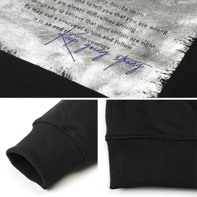 トレーナー・スウェット・プルオーバー・メンズ・オーバーサイズ・ゆったり・裏毛・クルーネック・ラメ・シルバー・箔プリント・ロゴ・シンプル・韓国・ストリート・ルーズ 13