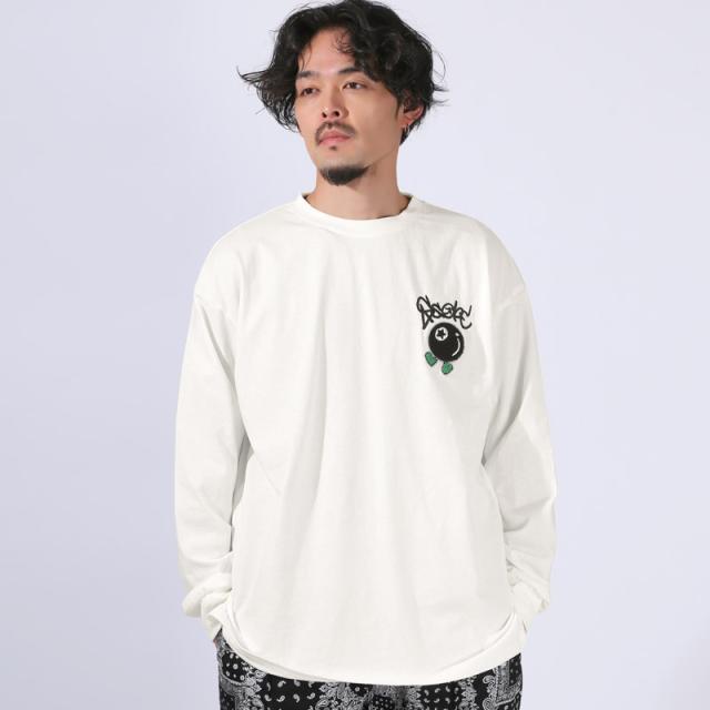 ロンT・長袖Tシャツ・Tシャツ・長袖・メンズ・ロングスリーブ・刺繍・サガラ刺繍・ワンポイント・選べるデザイン・ワッペン・ゆったり・大きいサイズ・カジュアル・シンプル・ストリート・ホワイト・白・ブラック・黒・白T・黒T・春服・秋服・10代・20代・30代 10