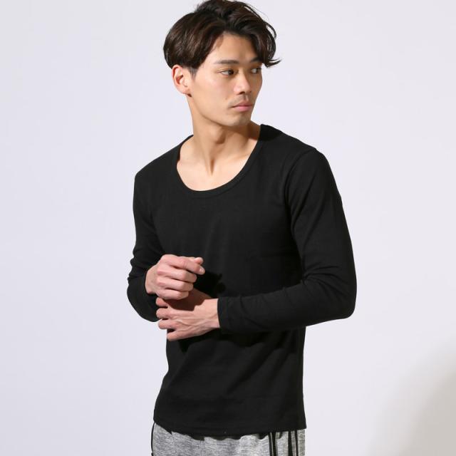 ロンT・長袖Tシャツ・メンズ・Uネック・Tシャツ・長袖・トップス・カットソー・インナー・無地・ストレッチ・伸縮・大きいサイズ・白・黒・シンプル・ホワイト・ブラック・杢グレー・ネイビー・チャコール・春・春服・秋・秋服・20代・30代・40代・50代・60代8