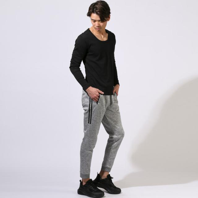 ロンT・長袖Tシャツ・メンズ・Uネック・Tシャツ・長袖・トップス・カットソー・インナー・無地・ストレッチ・伸縮・大きいサイズ・白・黒・シンプル・ホワイト・ブラック・杢グレー・ネイビー・チャコール・春・春服・秋・秋服・20代・30代・40代・50代・60代9