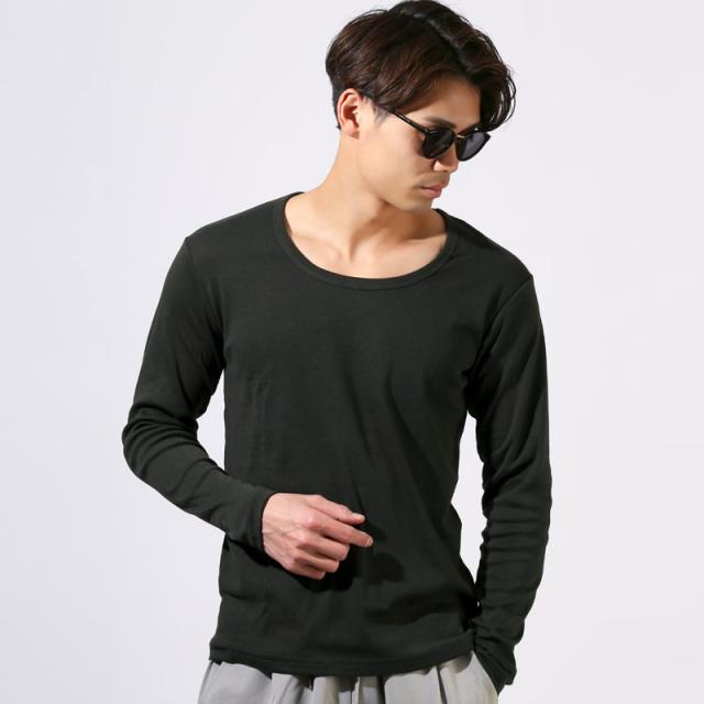 ロンT・長袖Tシャツ・メンズ・Uネック・Tシャツ・長袖・トップス・カットソー・インナー・無地・ストレッチ・伸縮・大きいサイズ・白・黒・シンプル・ホワイト・ブラック・杢グレー・ネイビー・チャコール・春・春服・秋・秋服・20代・30代・40代・50代・60代14