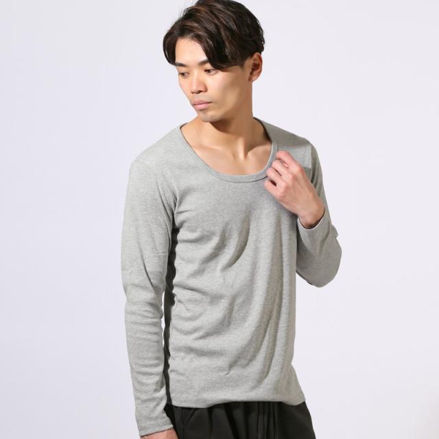 ロンT・長袖Tシャツ・メンズ・Uネック・Tシャツ・長袖・トップス・カットソー・インナー・無地・ストレッチ・伸縮・大きいサイズ・白・黒・シンプル・ホワイト・ブラック・杢グレー・ネイビー・チャコール・春・春服・秋・秋服・20代・30代・40代・50代・60代10