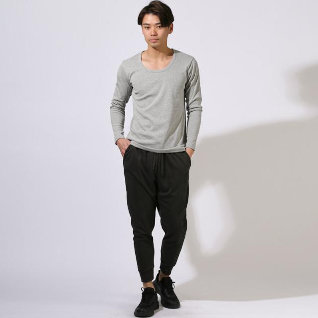 ロンT・長袖Tシャツ・メンズ・Uネック・Tシャツ・長袖・トップス・カットソー・インナー・無地・ストレッチ・伸縮・大きいサイズ・白・黒・シンプル・ホワイト・ブラック・杢グレー・ネイビー・チャコール・春・春服・秋・秋服・20代・30代・40代・50代・60代11