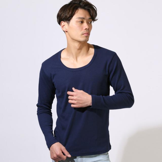 ロンT・長袖Tシャツ・メンズ・Uネック・Tシャツ・長袖・トップス・カットソー・インナー・無地・ストレッチ・伸縮・大きいサイズ・白・黒・シンプル・ホワイト・ブラック・杢グレー・ネイビー・チャコール・春・春服・秋・秋服・20代・30代・40代・50代・60代12