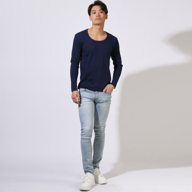 ロンT・長袖Tシャツ・メンズ・Uネック・Tシャツ・長袖・トップス・カットソー・インナー・無地・ストレッチ・伸縮・大きいサイズ・白・黒・シンプル・ホワイト・ブラック・杢グレー・ネイビー・チャコール・春・春服・秋・秋服・20代・30代・40代・50代・60代13