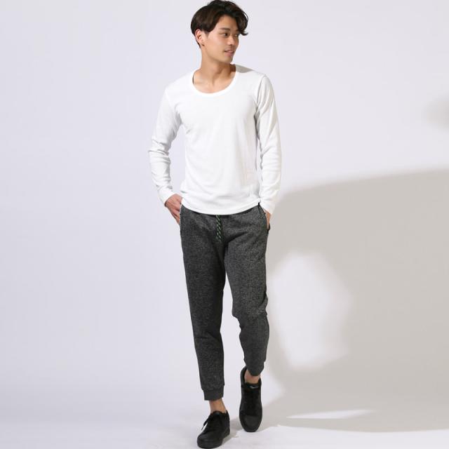 ロンT・長袖Tシャツ・メンズ・Uネック・Tシャツ・長袖・トップス・カットソー・インナー・無地・ストレッチ・伸縮・大きいサイズ・白・黒・シンプル・ホワイト・ブラック・杢グレー・ネイビー・チャコール・春・春服・秋・秋服・20代・30代・40代・50代・60代7