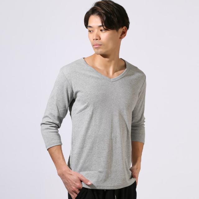 ロンT・七分袖・7分袖・メンズ・Vネック・Tシャツ・トップス・カットソー・インナー・無地・ストレッチ・伸縮・大きいサイズ・白・黒・シンプル・カジュアル・定番・ホワイト・ブラック・杢グレー・ネイビー・チャコール・春・春服・秋・秋服・20代・30代・40代・50代 10