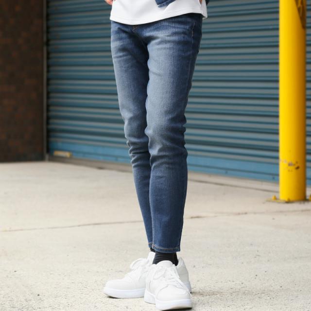 デニムパンツ・スキニーパンツ・アンクルパンツ・メンズ・スキニー・デニム・ジーンズ・ジーパン・9分丈・細身・タイト・美脚・脚長・ヴィンテージ加工・色落ち加工・ウォッシュ加工・古着風・シンプル・オールシーズン・インディゴ・ブルー・青・春・夏・秋・冬 6