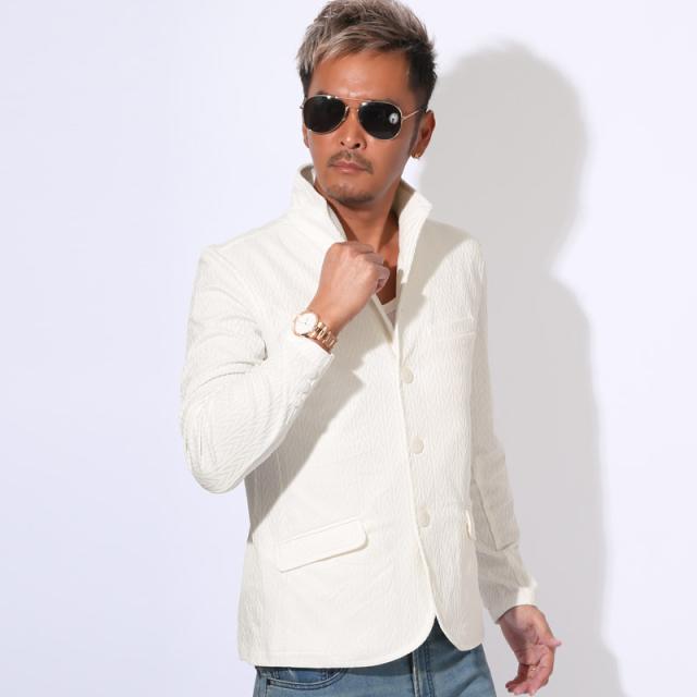 送料無料・ジャケット・テーラードジャケット・メンズ・イタリアンカラー・立ち襟・カジュアルジャケット・サマージャケット・シングル・無地・ヘリンボーン・ジャガード・ストレッチ・伸縮性・フォーマル・ビジネス・大人・白・黒・ホワイト・グレー・ブラック・春服 6