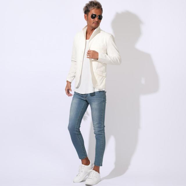 送料無料・ジャケット・テーラードジャケット・メンズ・イタリアンカラー・立ち襟・カジュアルジャケット・サマージャケット・シングル・無地・ヘリンボーン・ジャガード・ストレッチ・伸縮性・フォーマル・ビジネス・大人・白・黒・ホワイト・グレー・ブラック・春服 7