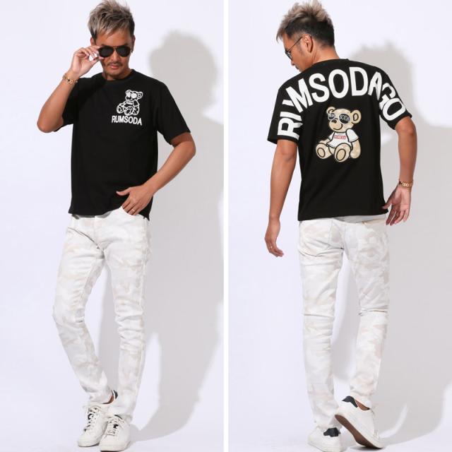 Tシャツ・半袖・トップス・カットソー・メンズ・ブランド・テディベア・クマ・バックプリント・刺繍・アップリケ・アーチロゴ・天竺・綿100・コットン・カジュアル・スリム・白T・黒T・夏服・春服・20代・30代・40代・ユニセックス・ミドル 11