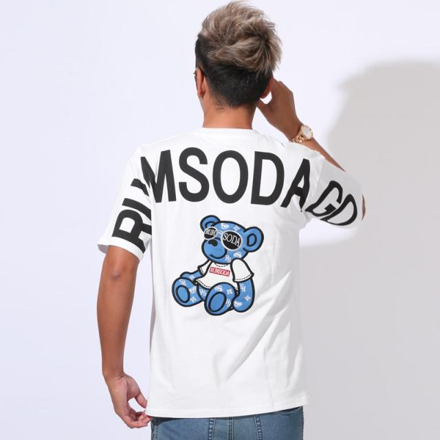 Tシャツ・半袖・トップス・カットソー・メンズ・ブランド・テディベア・クマ・バックプリント・刺繍・アップリケ・アーチロゴ・天竺・綿100・コットン・カジュアル・スリム・白T・黒T・夏服・春服・20代・30代・40代・ユニセックス・ミドル 7