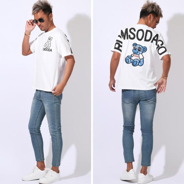 Tシャツ・半袖・トップス・カットソー・メンズ・ブランド・テディベア・クマ・バックプリント・刺繍・アップリケ・アーチロゴ・天竺・綿100・コットン・カジュアル・スリム・白T・黒T・夏服・春服・20代・30代・40代・ユニセックス・ミドル 8