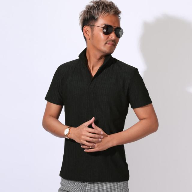 ポロシャツ・カットソー・半袖・メンズ・イタリアンカラー・スタンドカラー・ワイヤーカラー・立ち襟・パイル・タオル生地・ストライプ・ケーブル・細身・上品・カジュアル・ゴルフ・大人・春服・夏服・30代・40代・50代・60代・スポーツ・おしゃれ 8