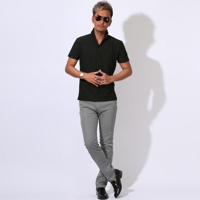 ポロシャツ・カットソー・半袖・メンズ・イタリアンカラー・スタンドカラー・ワイヤーカラー・立ち襟・パイル・タオル生地・ストライプ・ケーブル・細身・上品・カジュアル・ゴルフ・大人・春服・夏服・30代・40代・50代・60代・スポーツ・おしゃれ 9