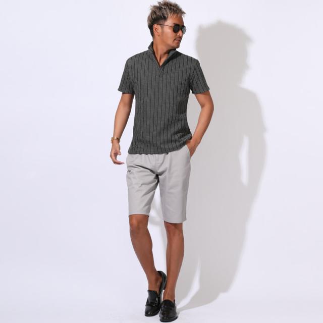 ポロシャツ・カットソー・半袖・メンズ・イタリアンカラー・スタンドカラー・ワイヤーカラー・立ち襟・ストライプ・オルタネート・ストレッチ・細身・カジュアル・ゴルフ・大人・春服・夏服・30代・40代・50代・60代・シンプル・ミドル 9