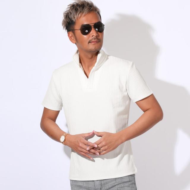 ポロシャツ・カットソー・半袖・メンズ・イタリアンカラー・スタンドカラー・ワイヤーカラー・立ち襟・ストライプ・ケーブル・ストレッチ・細身・上品・カジュアル・ゴルフ・大人・春服・夏服・30代・40代・50代・60代・カジュアル・ミドル 6