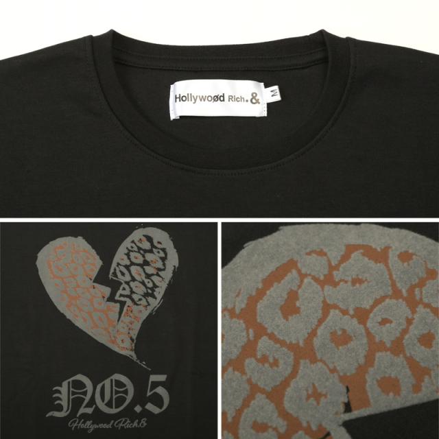 Tシャツ・半袖・トップス・カットソー・メンズ・ヒョウ柄・レオパード・ハート・ロゴ・フロッキープリント・カジュアル・スリム・綿100・白T・黒T・ホワイト・ブラック・春服・夏服・20代・30代・40代・シンプル・ビター・ストリート・ロック 11