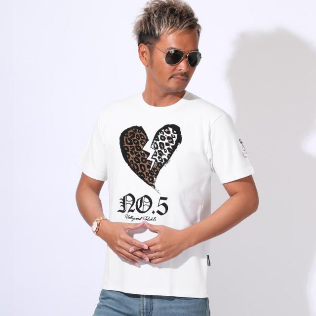 Tシャツ・半袖・トップス・カットソー・メンズ・ヒョウ柄・レオパード・ハート・ロゴ・フロッキープリント・カジュアル・スリム・綿100・白T・黒T・ホワイト・ブラック・春服・夏服・20代・30代・40代・シンプル・ビター・ストリート・ロック 6